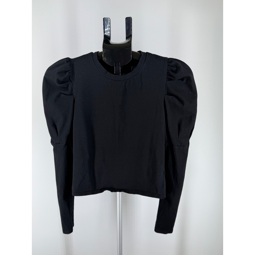 One Clothing Los Angeles Black Puff Sleeve Crew Neck Top Womens M